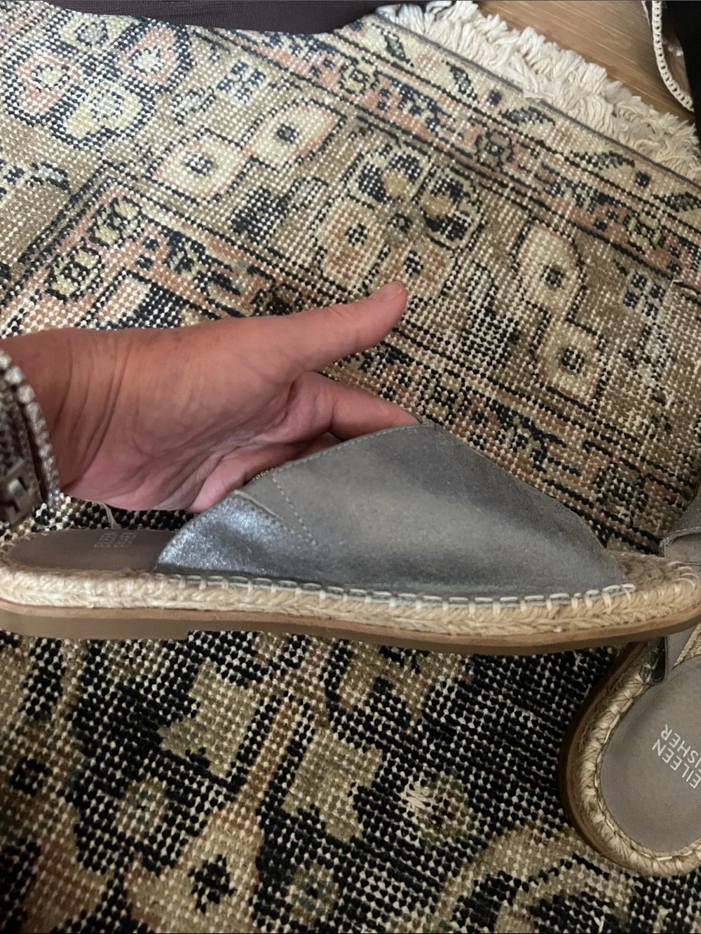Eileen Fisher Gray Suede Espadrille Slip-On Sandals